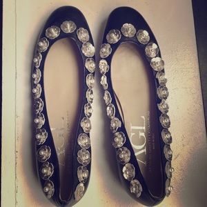 Floral studded black flats